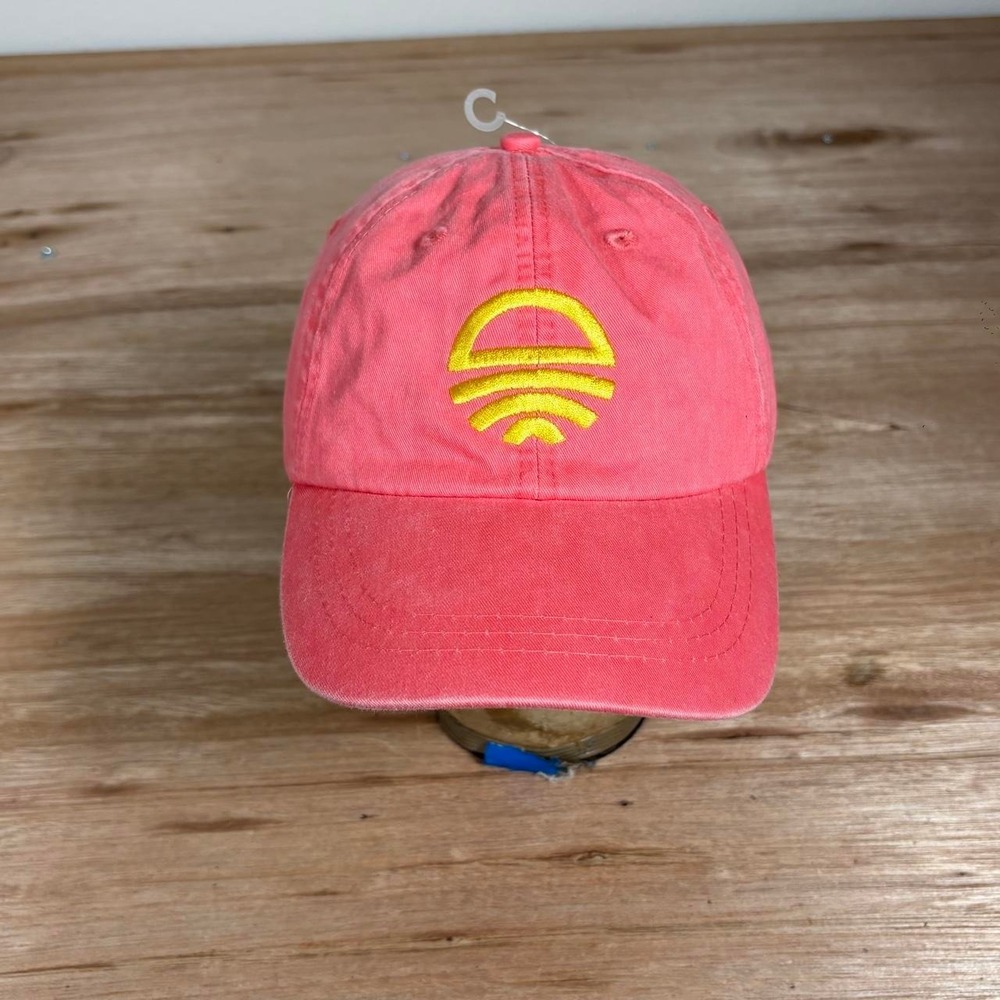 Adams‎ Coral Pink Pigment Dyed Baseball Cap Yellow Sun Logo Leather Strap Hat